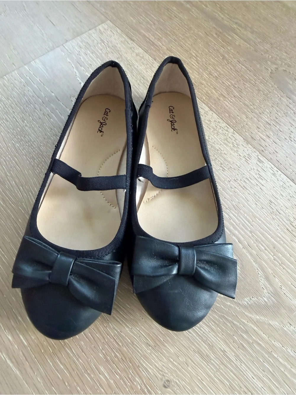 Cat & Jack Black Bow Mary Jane Flats, girls size 12